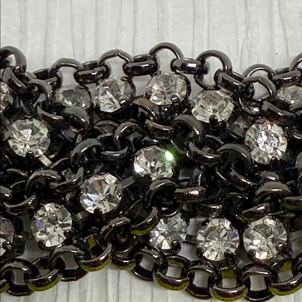 Vintage thick gun metal Black Chain Bracelet scattered rhinestones